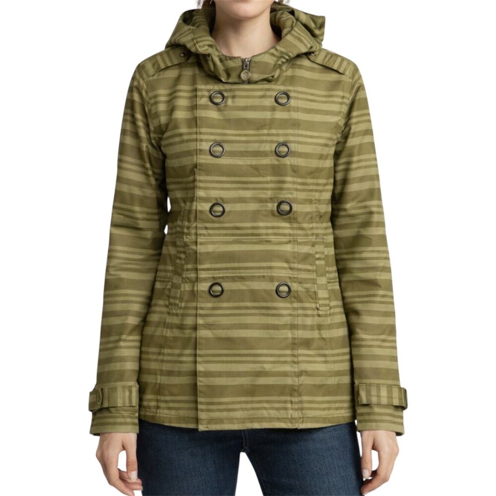 Bonfire Taylor Jacket Snowboard Striped Double Breasted Mid Hooded Green Small